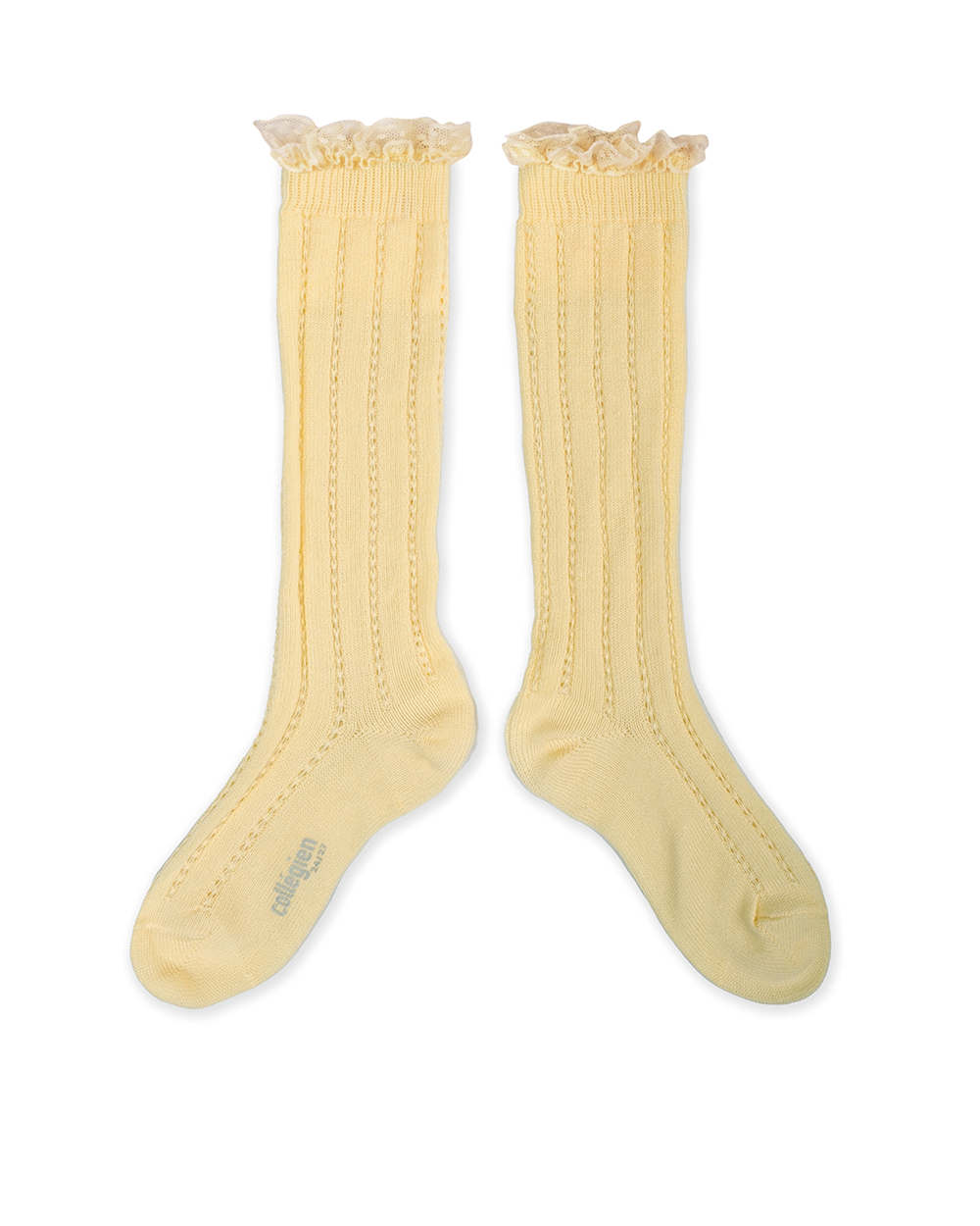 [Collégien] Marie Léonie - Lightweight Openwork Knee-high Socks with Swiss-dot Frill - Vanille