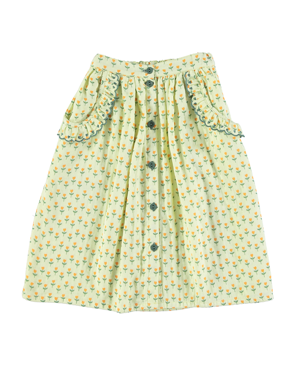 [ PIUPIUCHICK ] Long skirt | Yellow w/ little flowers [4Y, 6Y, 8Y]