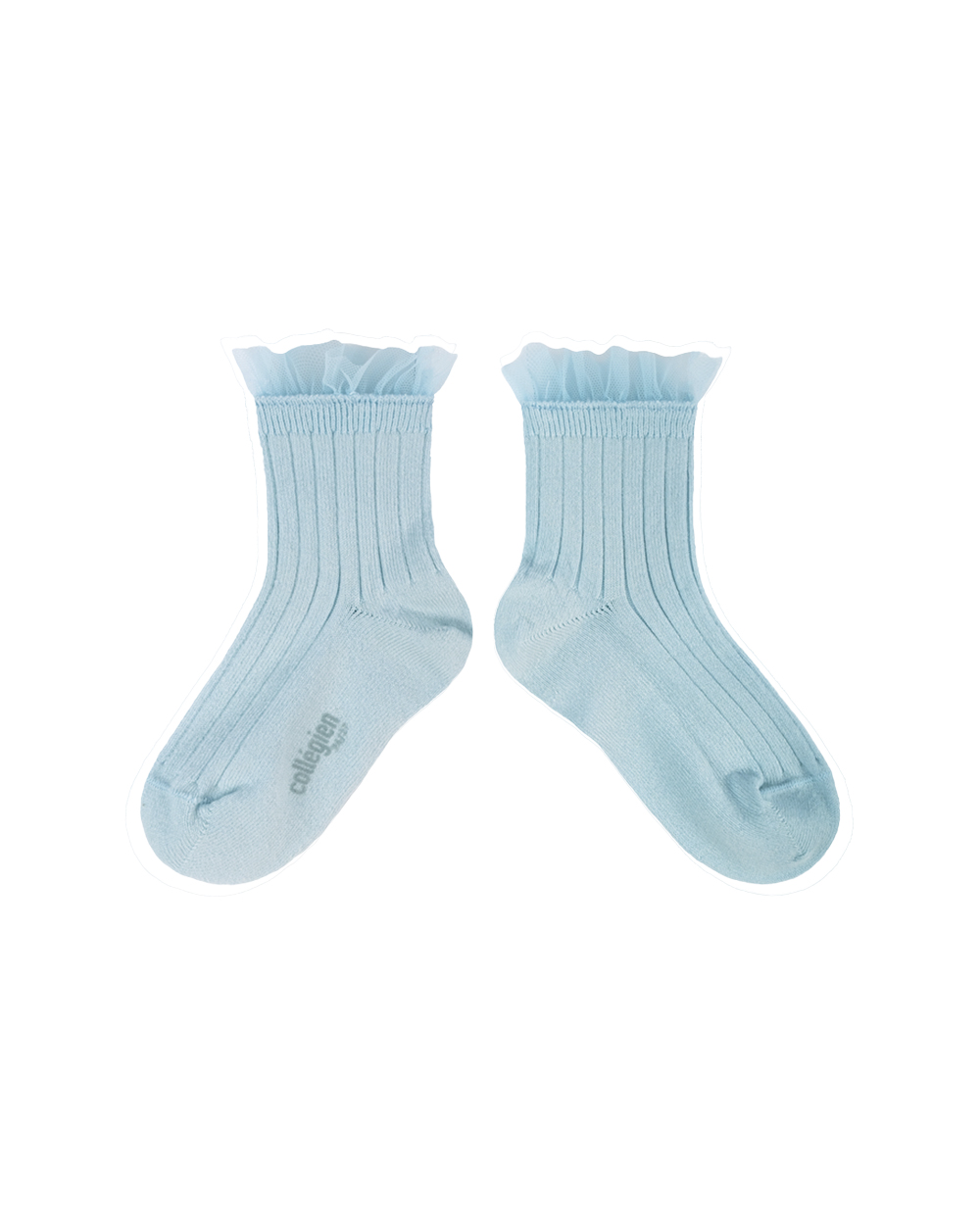 [Collégien] Margaux - Tulle Frill Ribbed Ankle Socks - Glacier