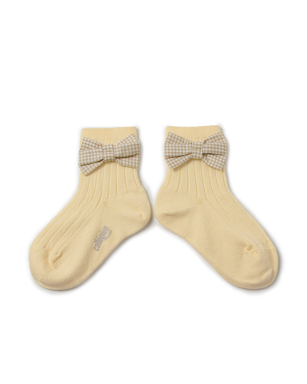 Colette - Ribbed Ankle Socks with Gingham bow - Vanille