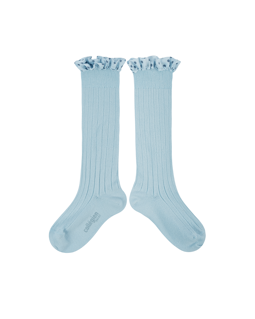 [Collégien] Maud - Polka Dots Ruffle Knee-high Socks - Glacie [21/23]