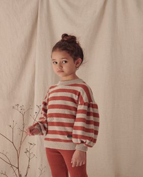 [MYLITTLECOZMO] Striped girls sweater recycled /Beige/Brown [3Y]