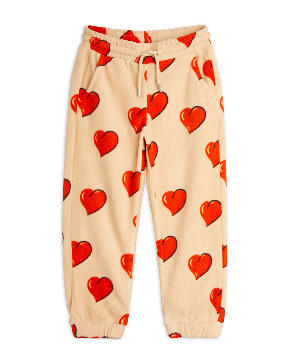 [MINIRODINI]Hearts fleece trousers /Beige [128/134]