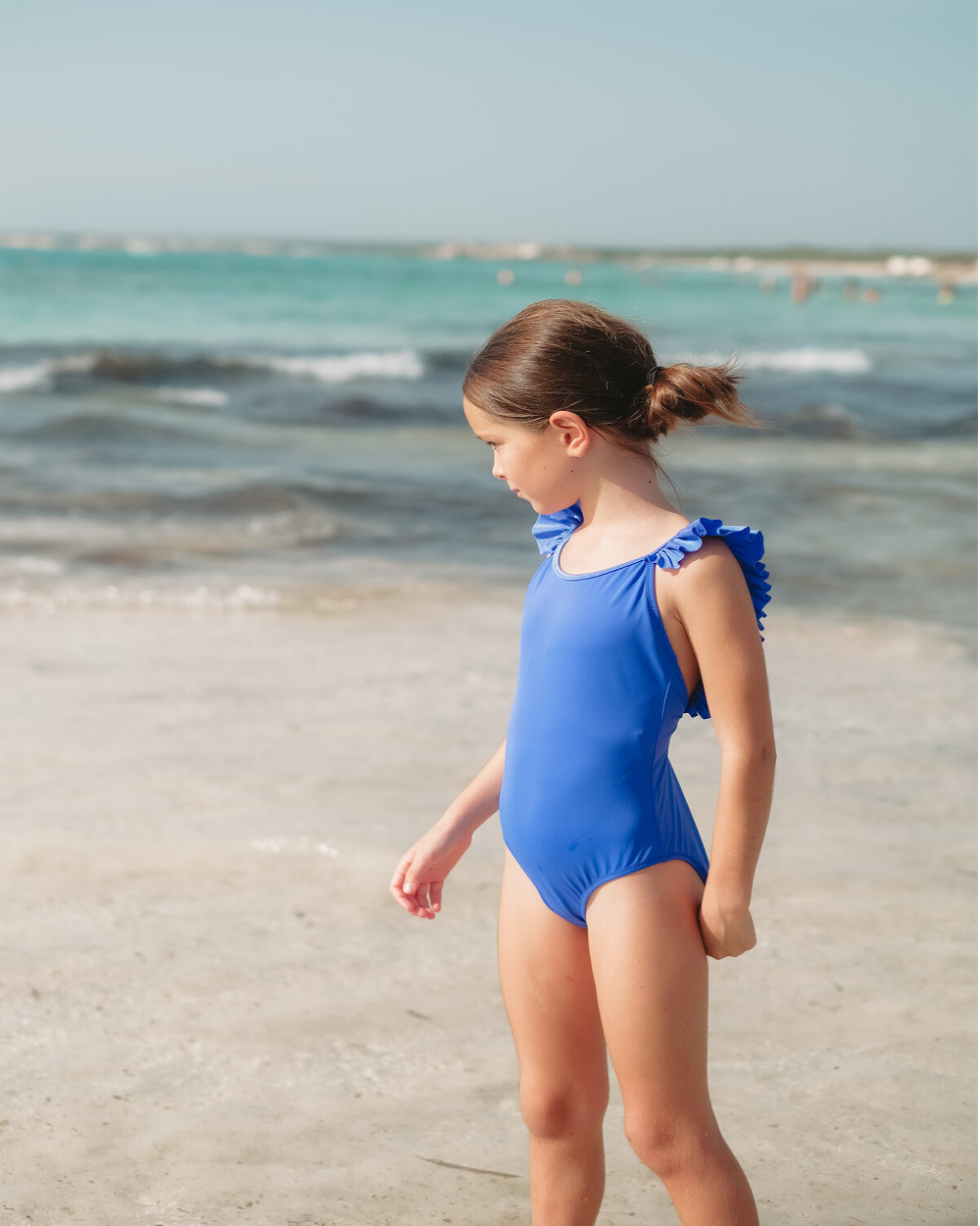 [ LISON ] One piece swimsuit with ruffled back straps / blue [2Y, 4Y, 6Y]
