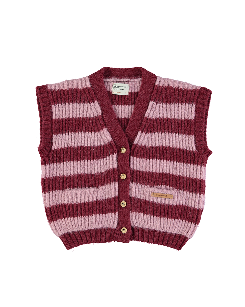 [ PIUPIUCHICK ] Knitted waistcoat | Pink &amp; strawberry stripes [10Y]
