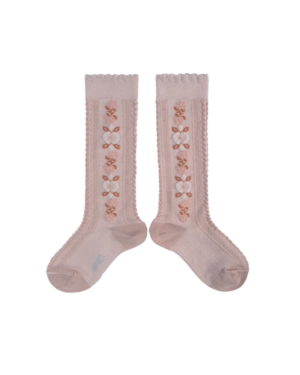 [Collégien] Dalia - Jacquard Flower Knee-high Socks- Vieux Rose